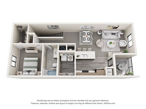 Floor plan for 1 bed, 1 bath, 810 sqft